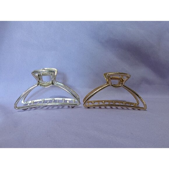 Set Of 2 Metallic Hair Claw Clips Silver & Gold Tone - Picture 1 of 3